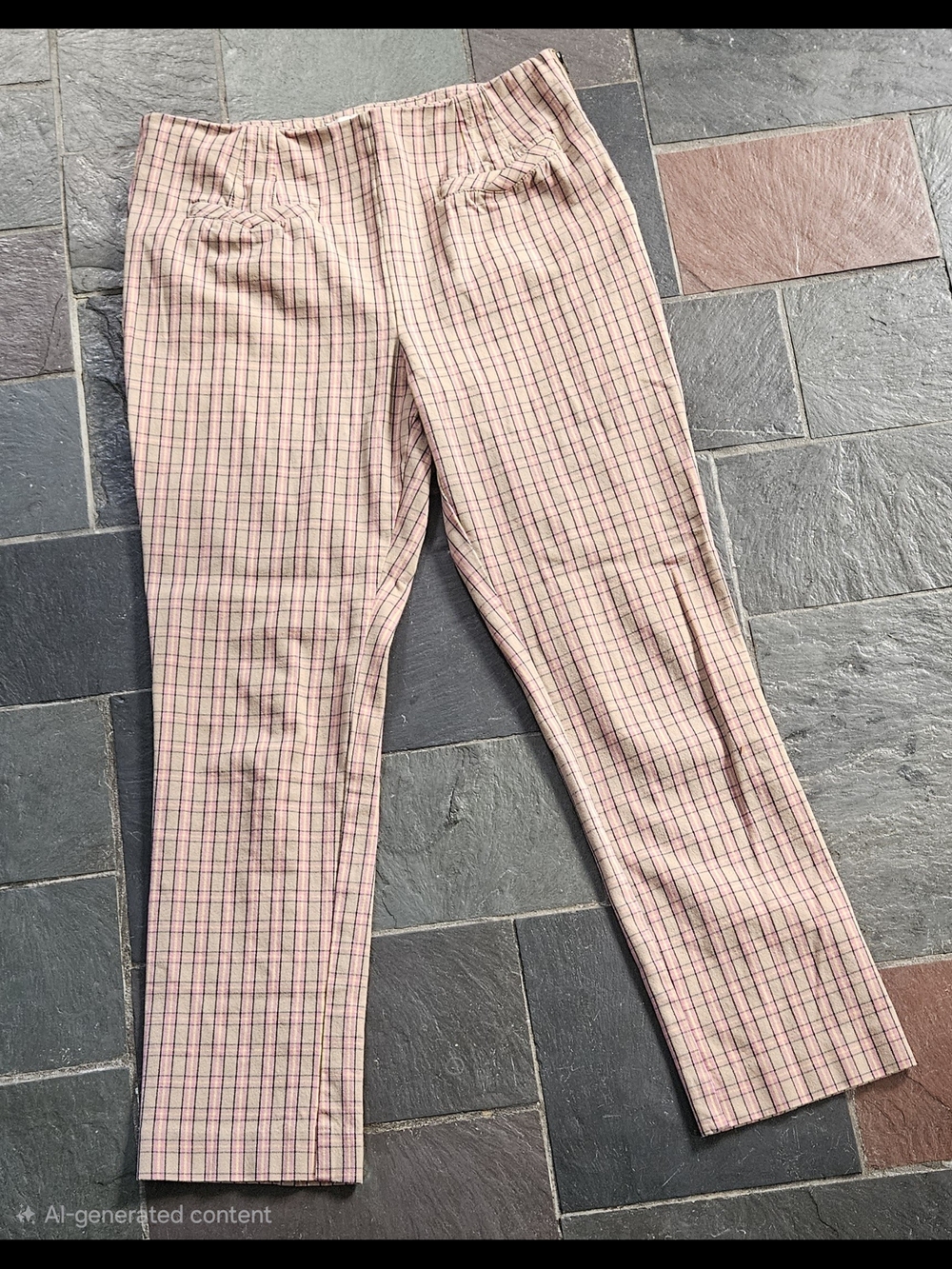 Anthropologie The Essential Slim Plaid Pants Tan Pink Yellow Side Zip Trousers 8